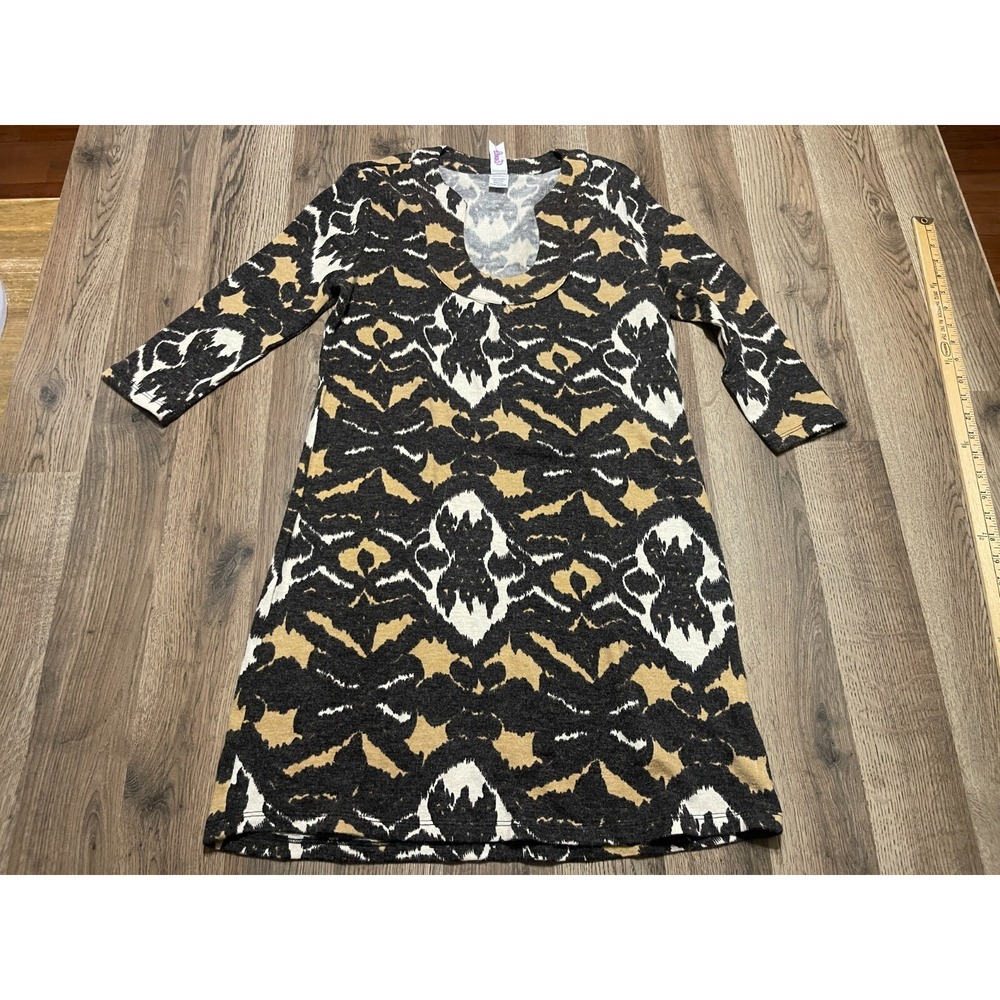 Emmelee Shirt, Women's Size Small, Brown Black White, V-neck, Long Sleeve